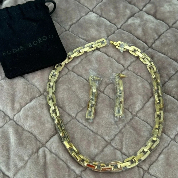 EDDIE BORGO 12k gold plate supra link necklace & dangle earrings designer set - Picture 7 of 8